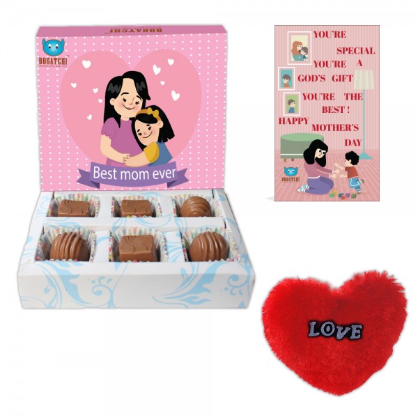Mothers Day Gift for Maa - Special Chocolate Box, 6 pcs + Free Furr Heart+ Free Mother's Day Card